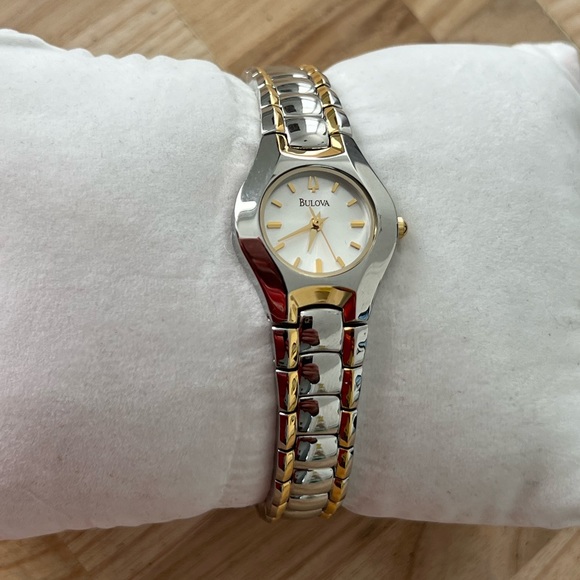 Bulova Ladies New in Box Watch Two-Tone Bracelet White Dial Gold Markers - Picture 7 of 17